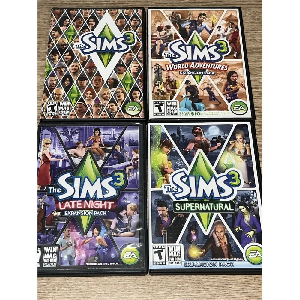 THE SIMS 3 PC Windows Mac Lot of 4 Starter & 3 Expansion Packs Late Night World
